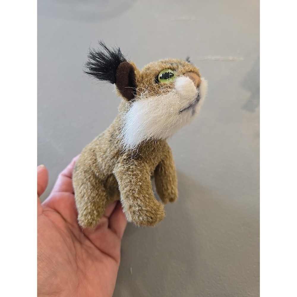 Folkmanis Puppets Brown Mini Bob Cat Finger Puppet Tan Green Eyes Plush‎ Toy